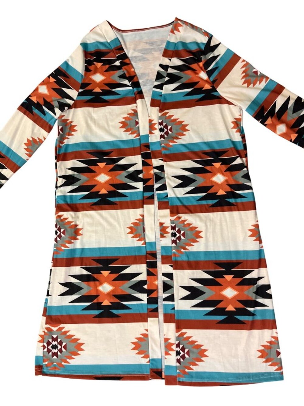 Women’s XXL Tribal Aztec Geometric Open Front Long Duster Used - Picture 11 of 12